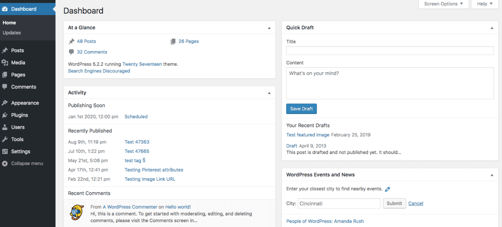 WordPress Dashboard Content Management System Example