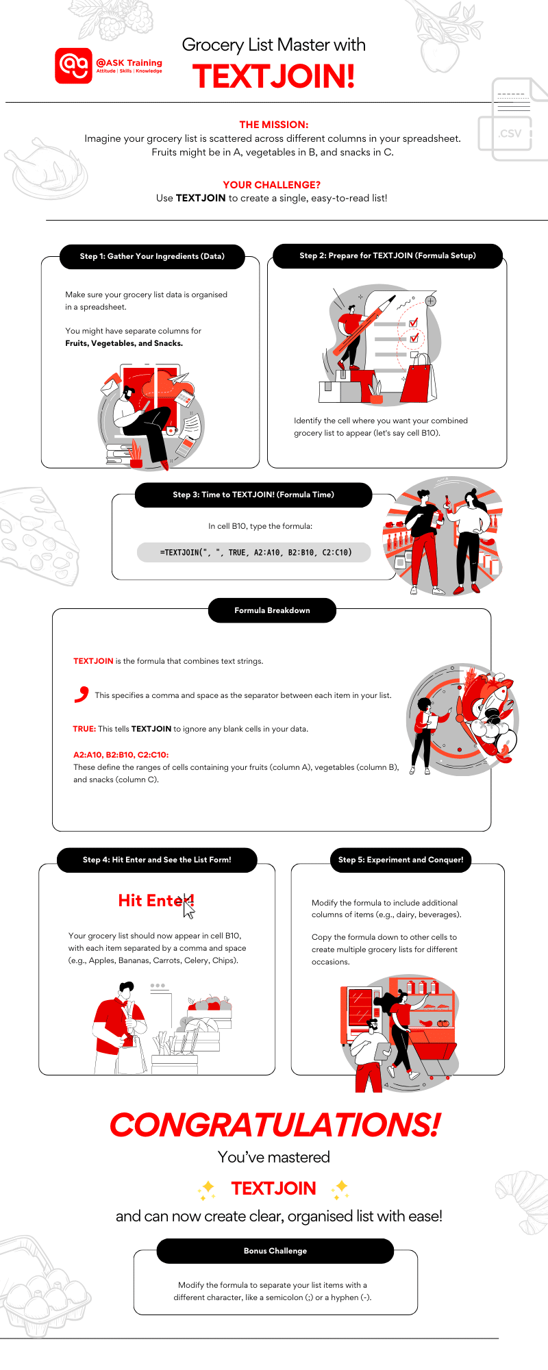 infographic of Excel's textjoin advanced formula activity