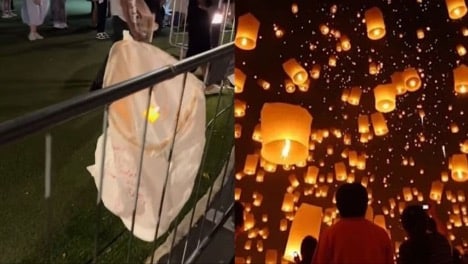 a comparison image between customer review and advertised image of Sentosa Sky Lantern Festival