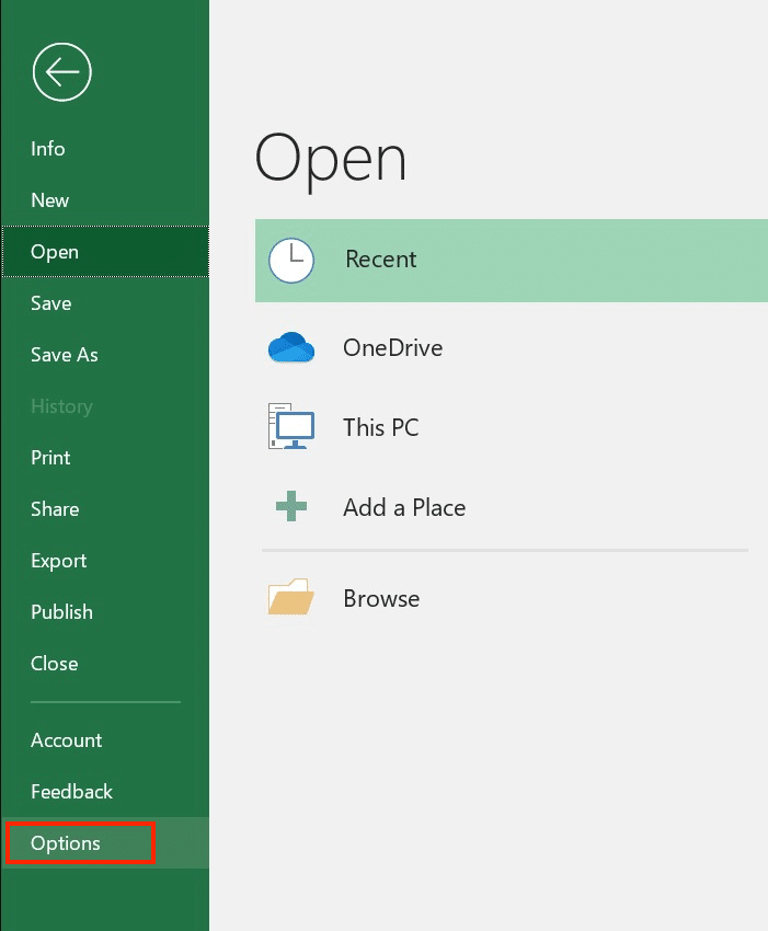 a screenshot of navigating to options to enable power pivot on microsoft excel
