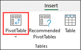 a screenshot to start pivottable