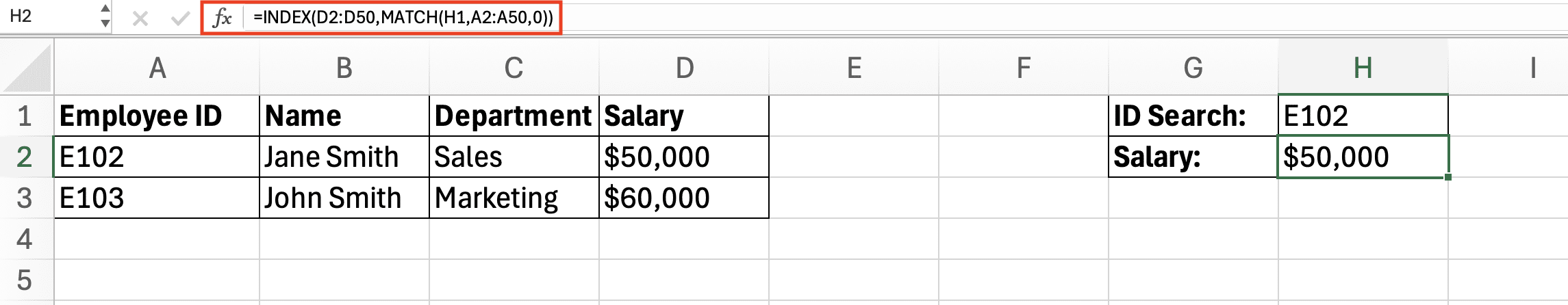 a screenshot of dynamic look up formula on excel
