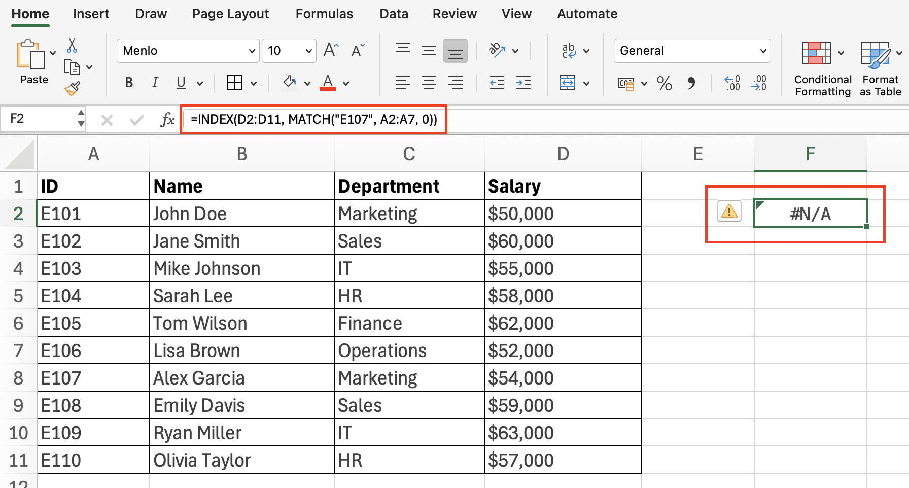 a screenshot of mismatch range formula on excel