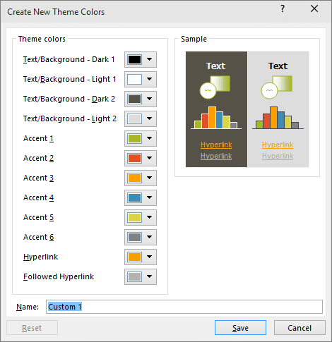 PowerPoint colour themes selection panel screenshot