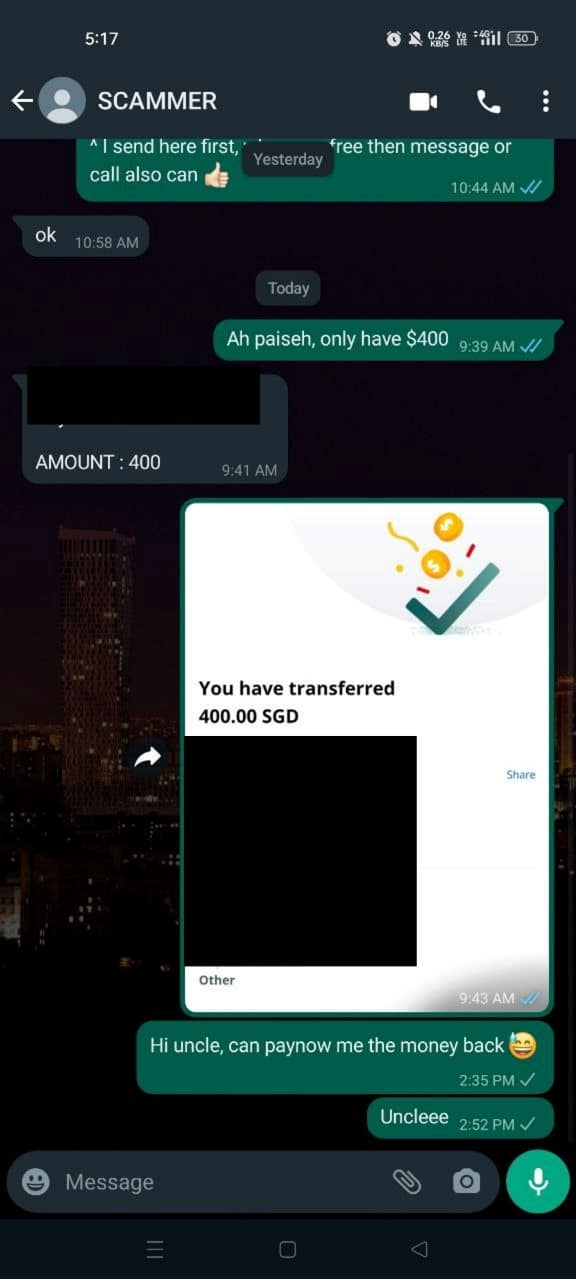 Fake friend scam example